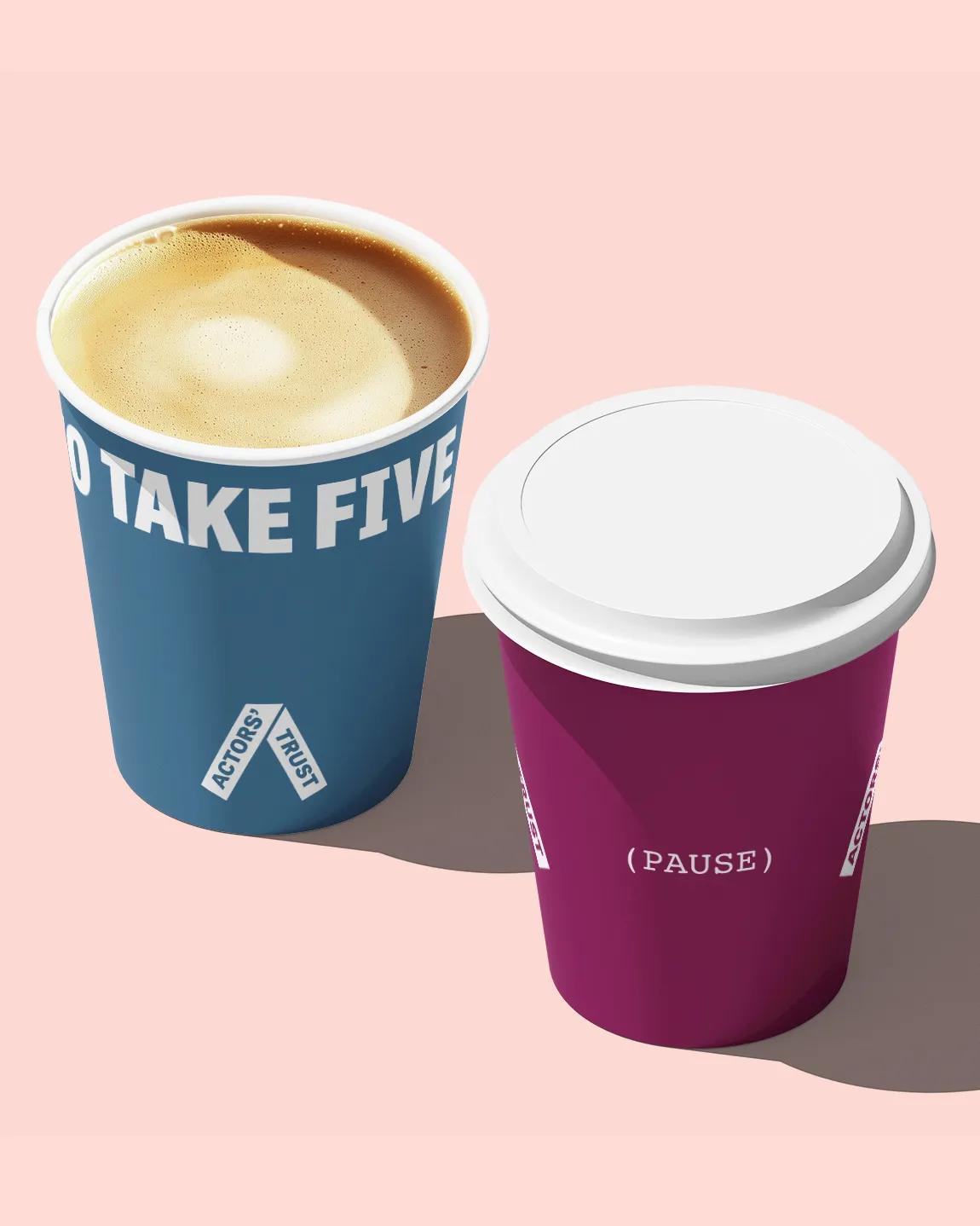 Coffee cup showing 'Take five' and 'pause'