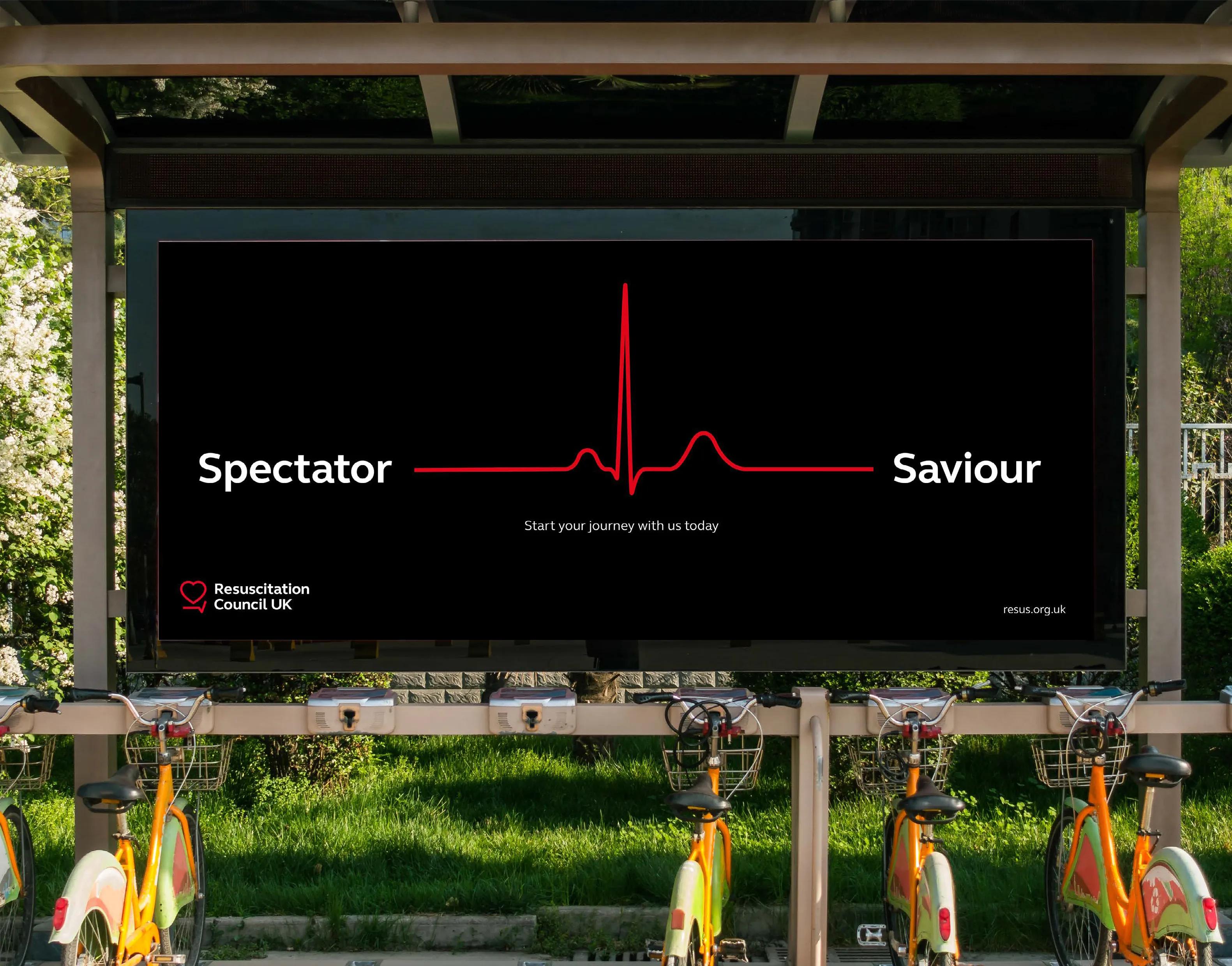 Spectator to saviour poster displayed outside a bike stand