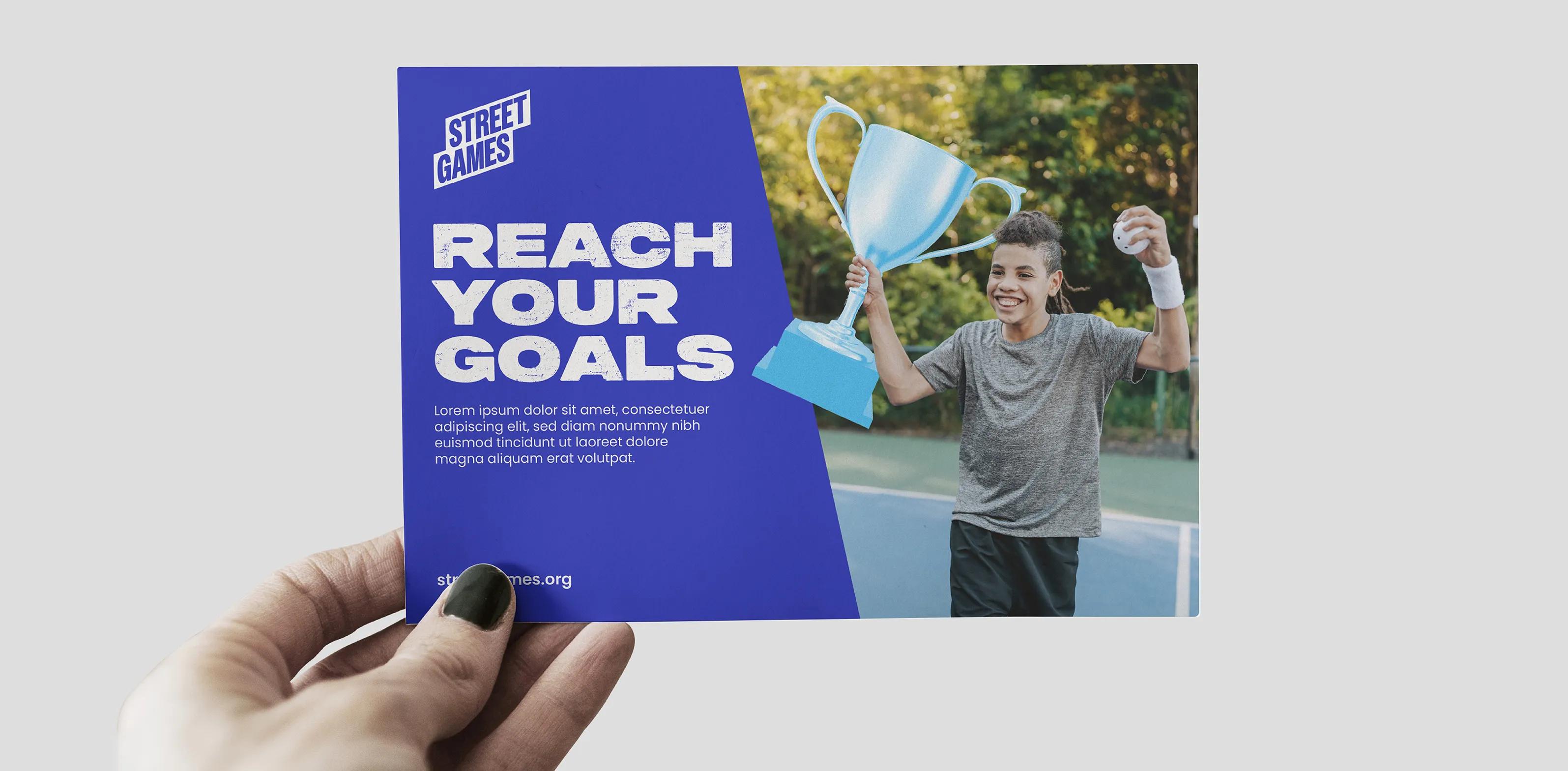 StreetGames postcard saying 'reach your goals'