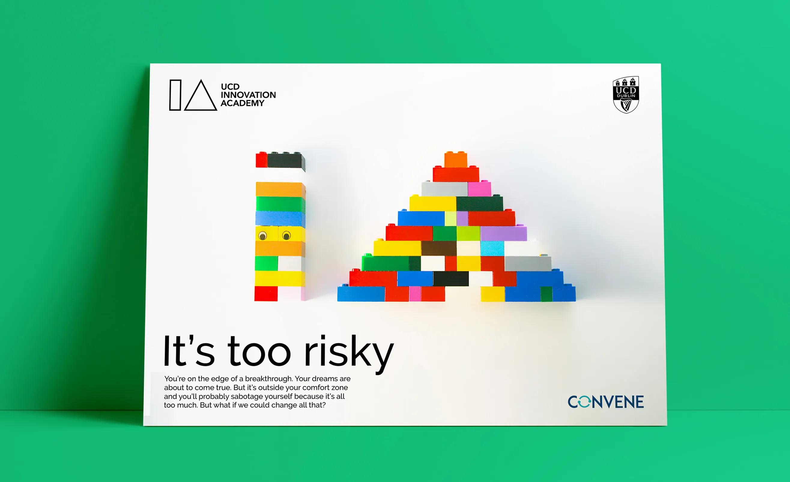 UCD IA postcard with the caption 'It's too risky'