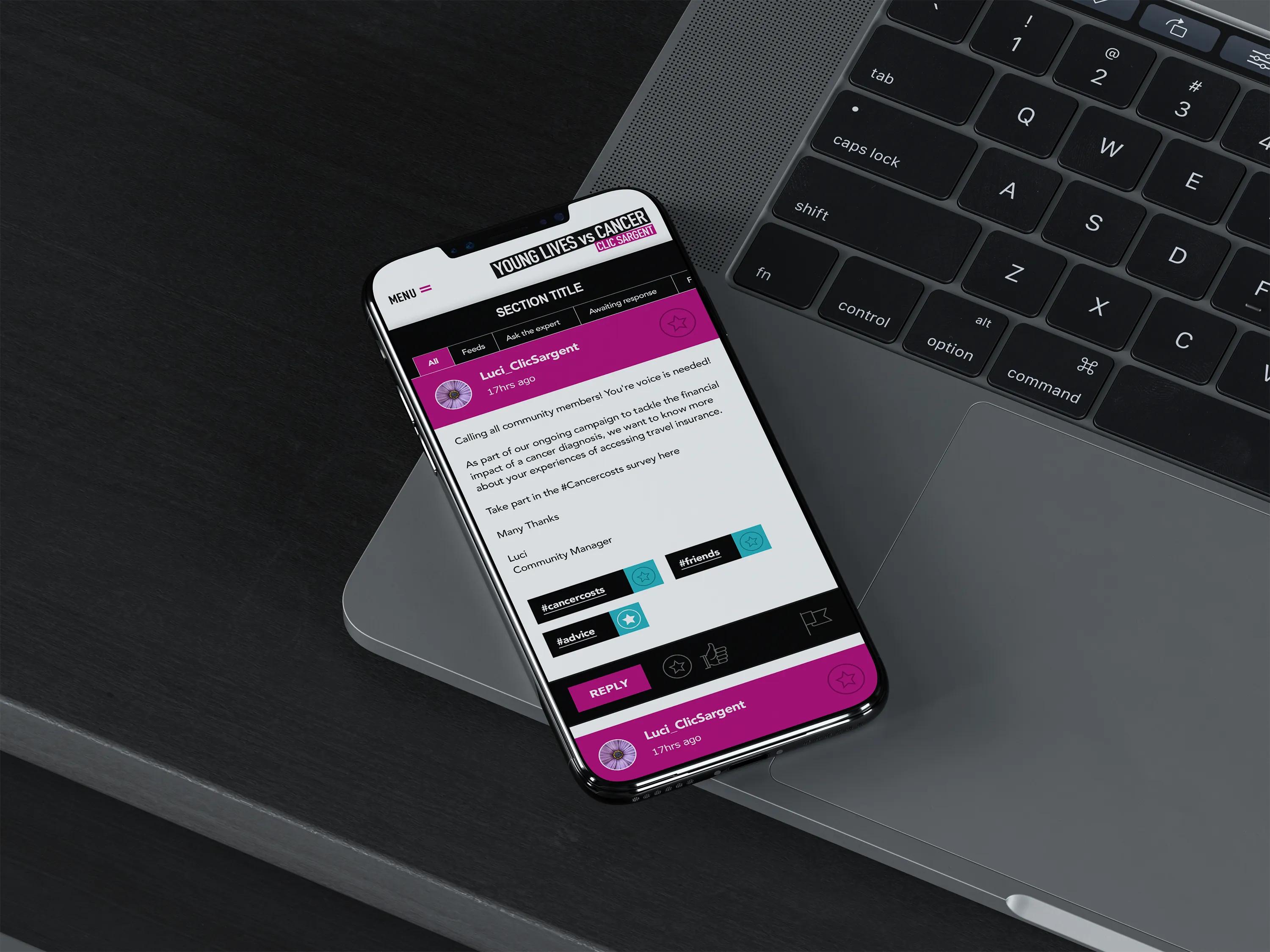 website shown on iphone