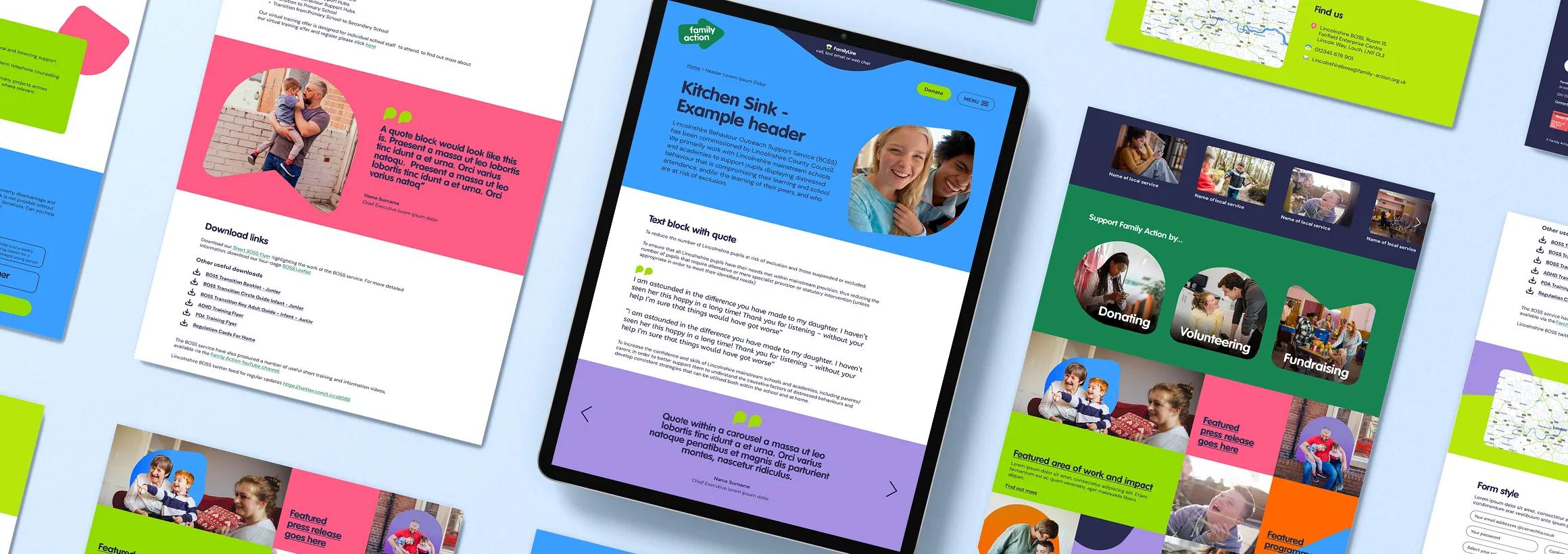 Family action website displayed on an ipad