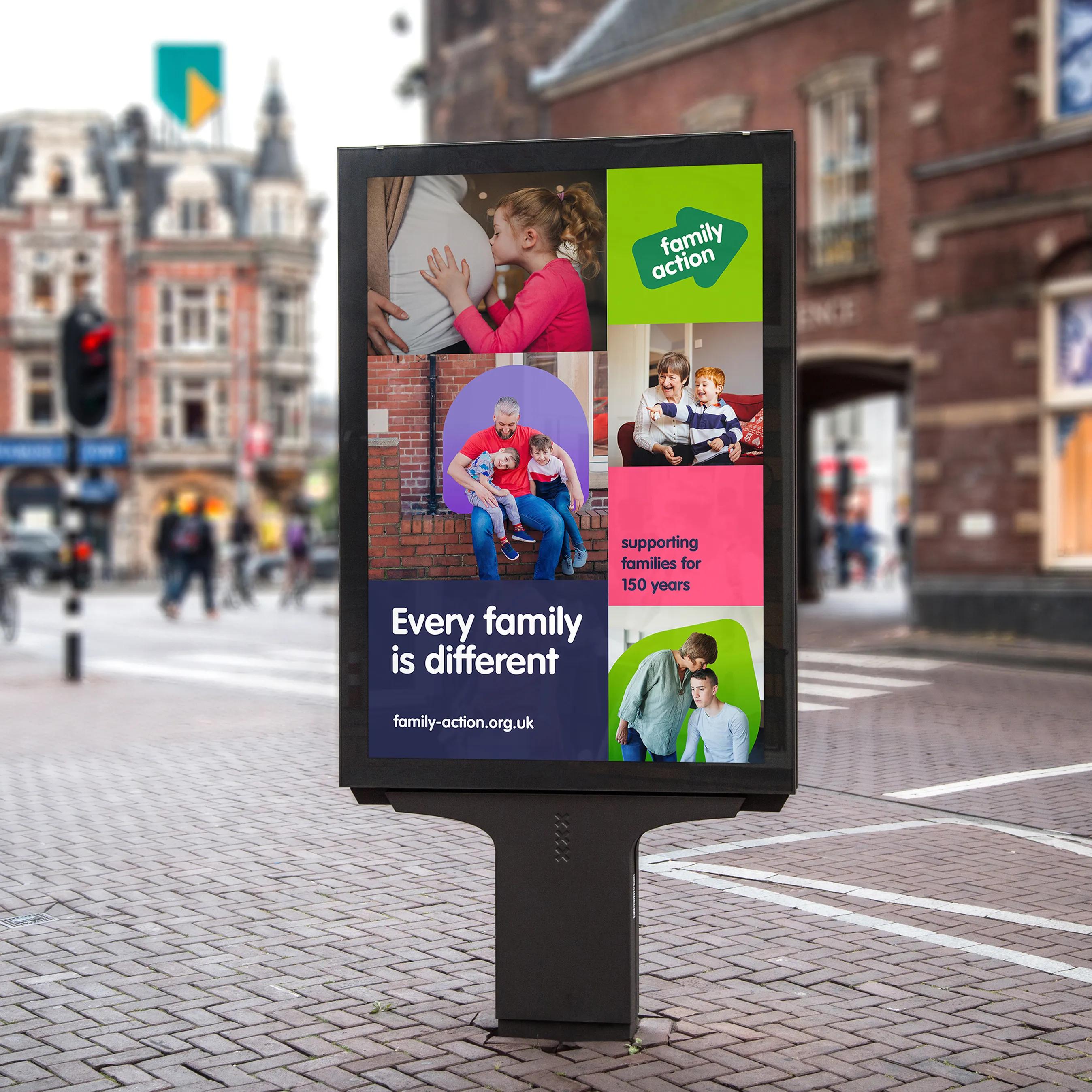 Outdoor advertising saying 'every family is different'
