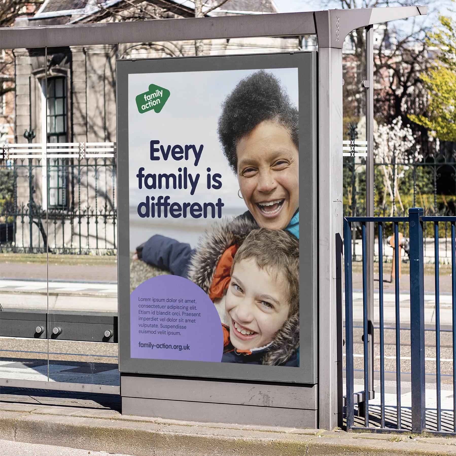 Poster on bus stop saying 'every family is different'