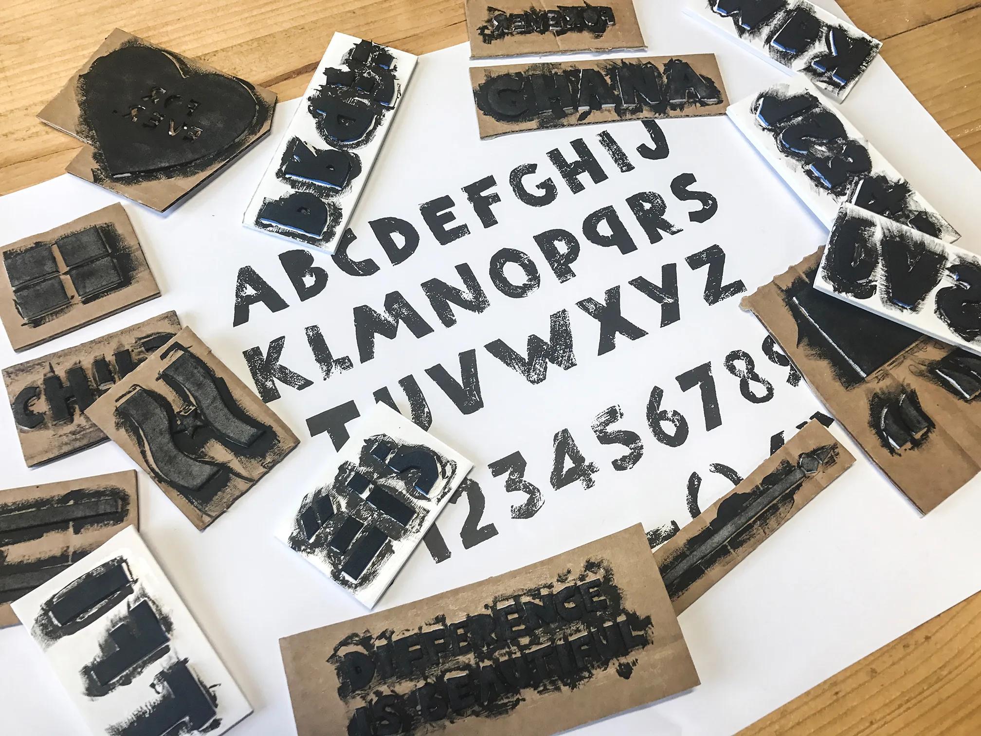 Stamps used to create the typography
