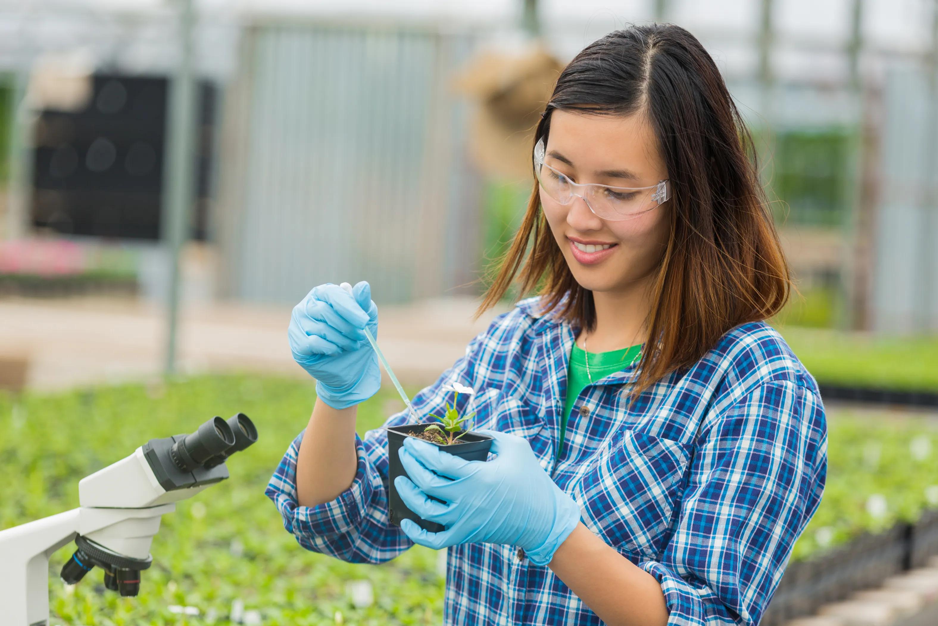 Girl inspecting plant samples