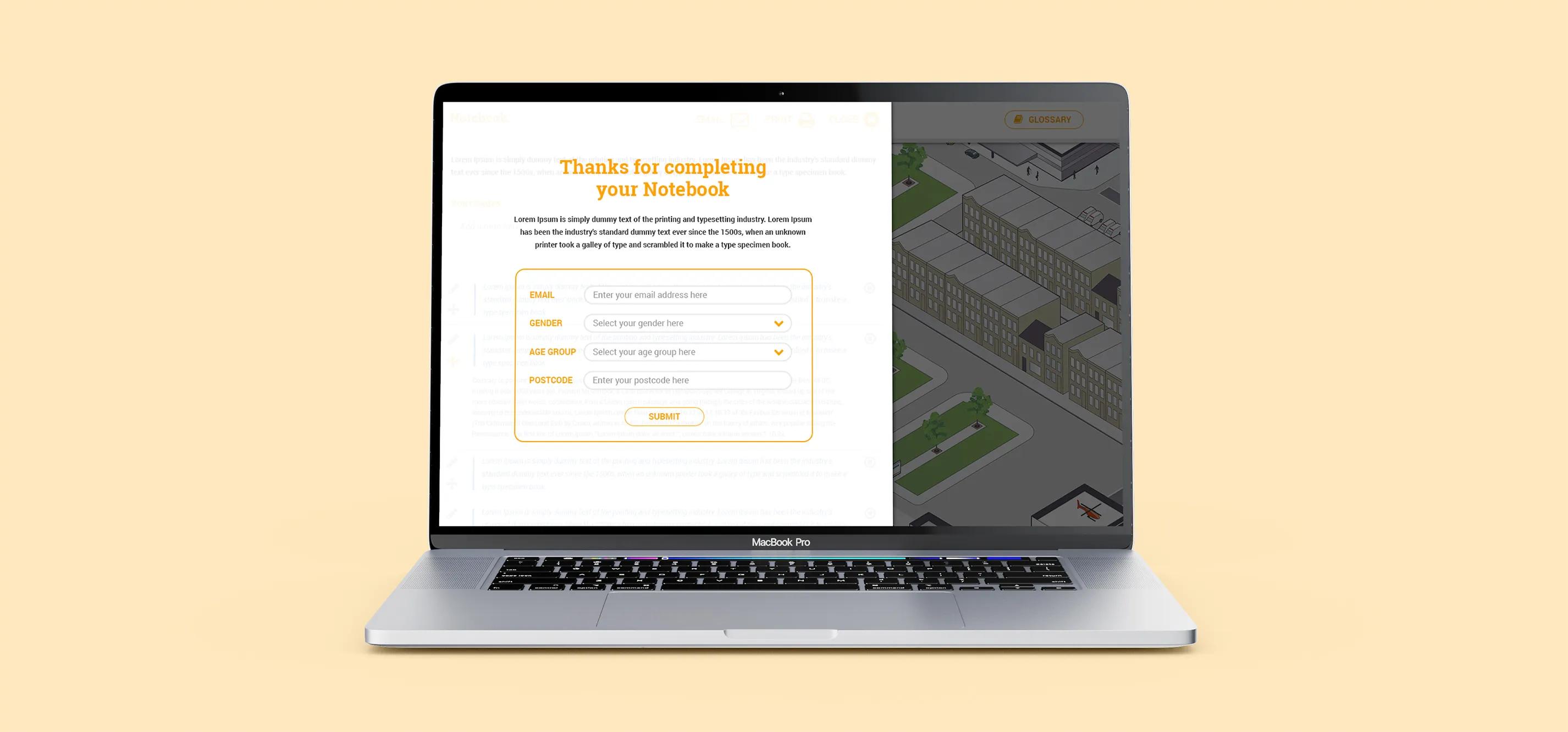 Website shown on a laptop