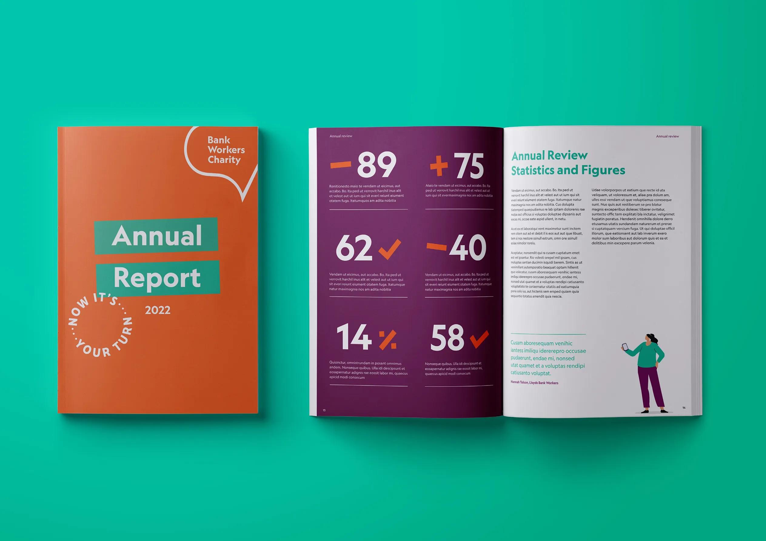 Annual Report cover and double page spreads