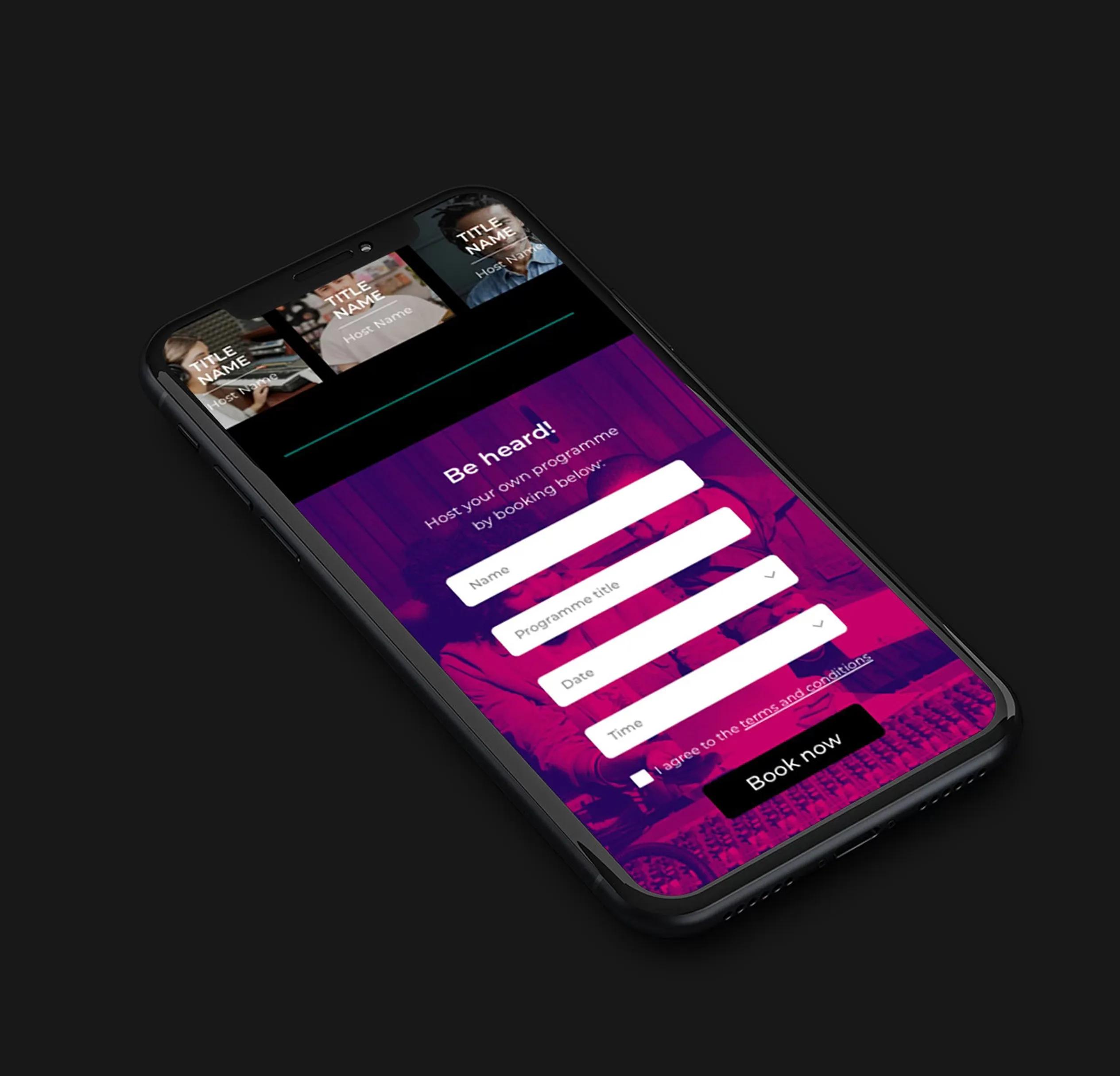 Website on iphone showing a form
