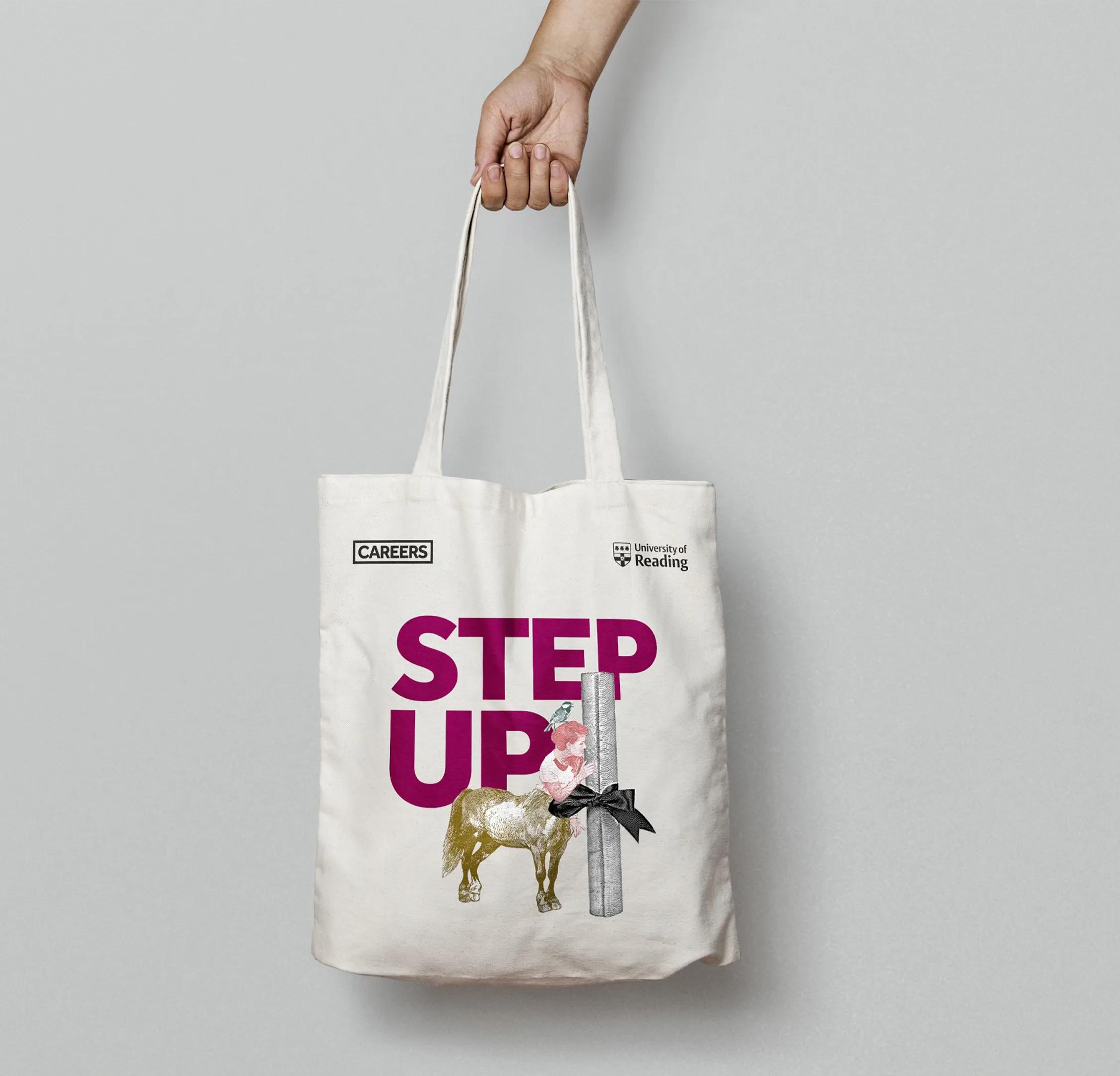 Tote bag with the caption 'step up'