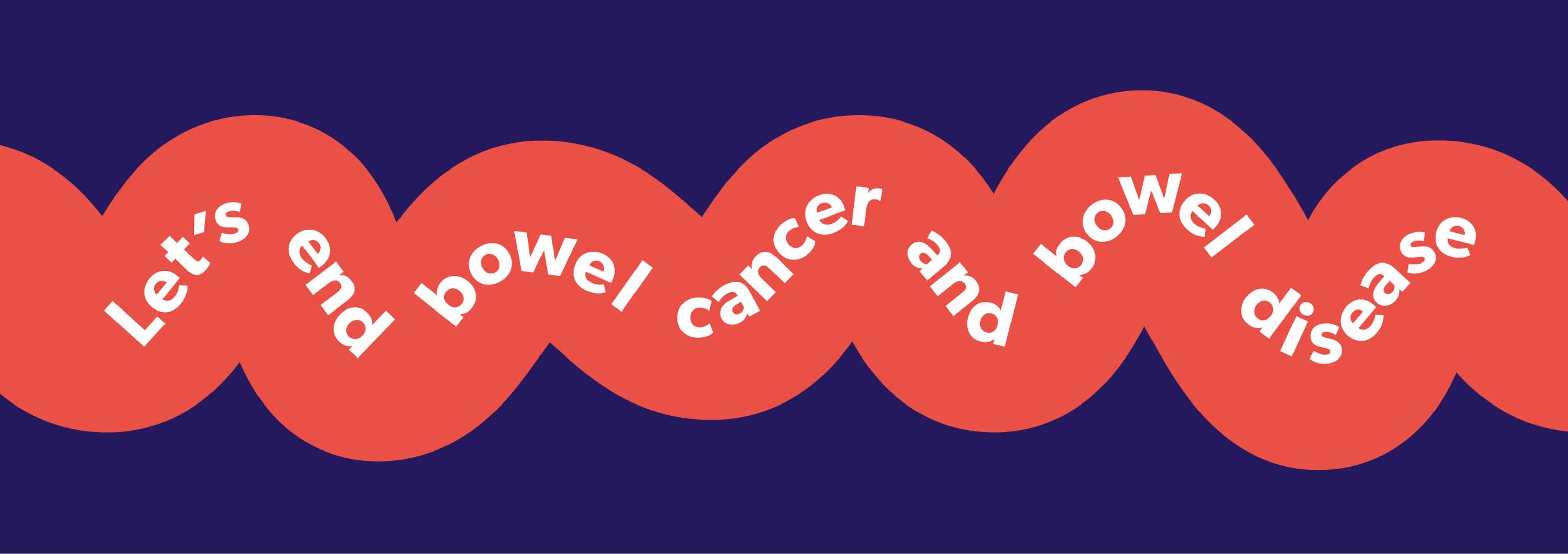Design showing 'lets end bowel cancer and bowel disease' in a vector of an intestine