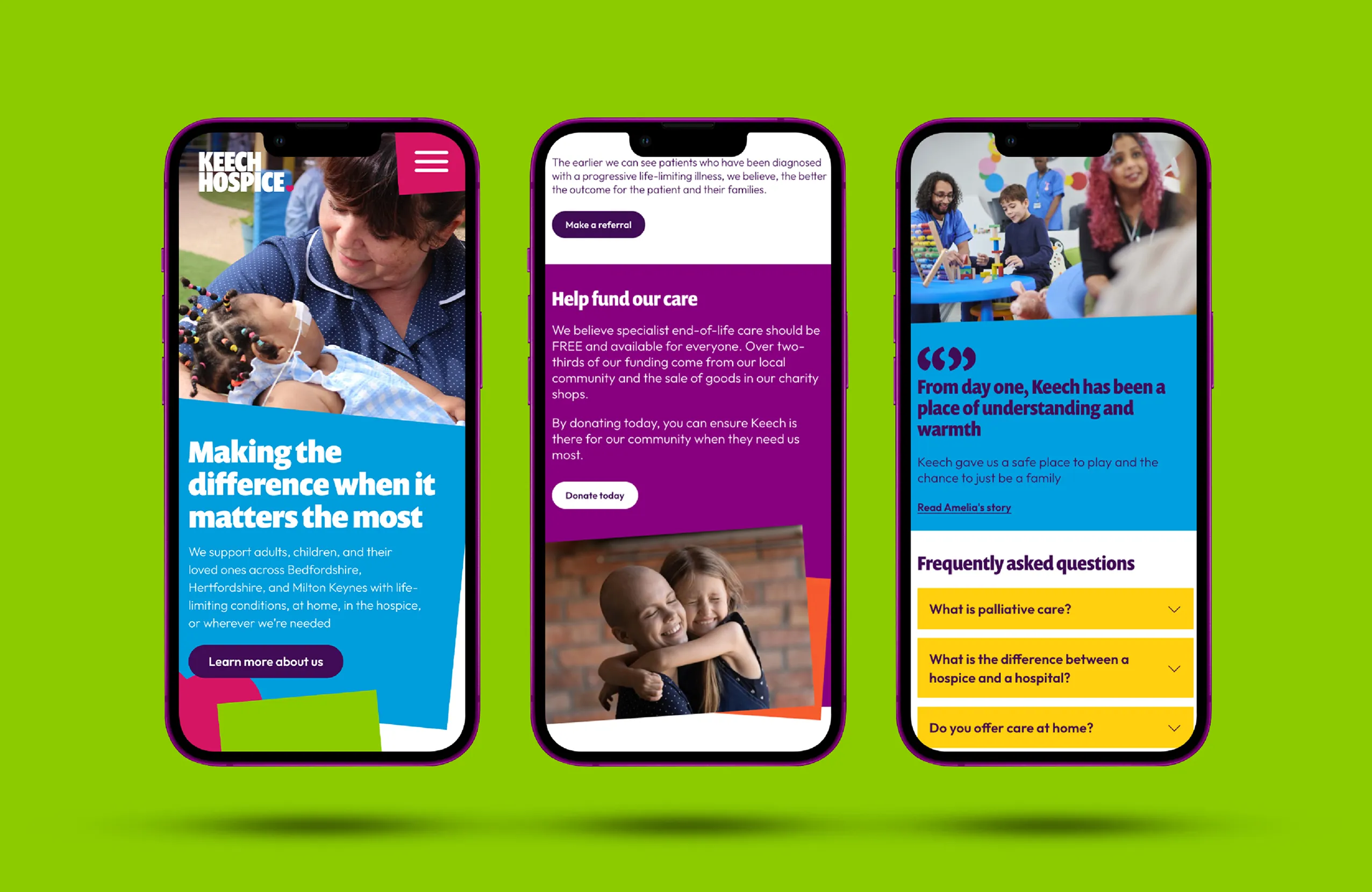 Three iphones showing the keech website